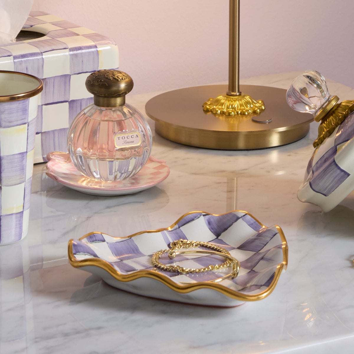 Violet Check Fluted Ceramic Heart Plate - Image 5
