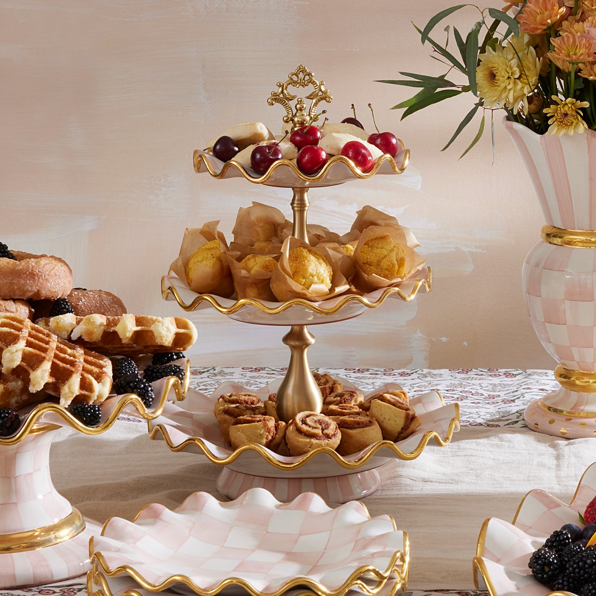 Rosy Check Ceramic Three Tier Sweet Stand - Image 3