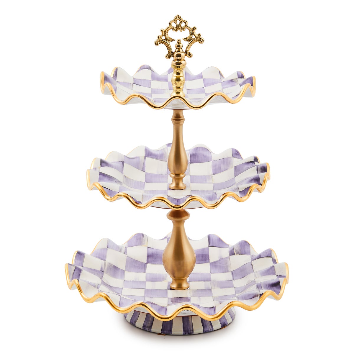 Violet Check Ceramic Three Tier Sweet Stand