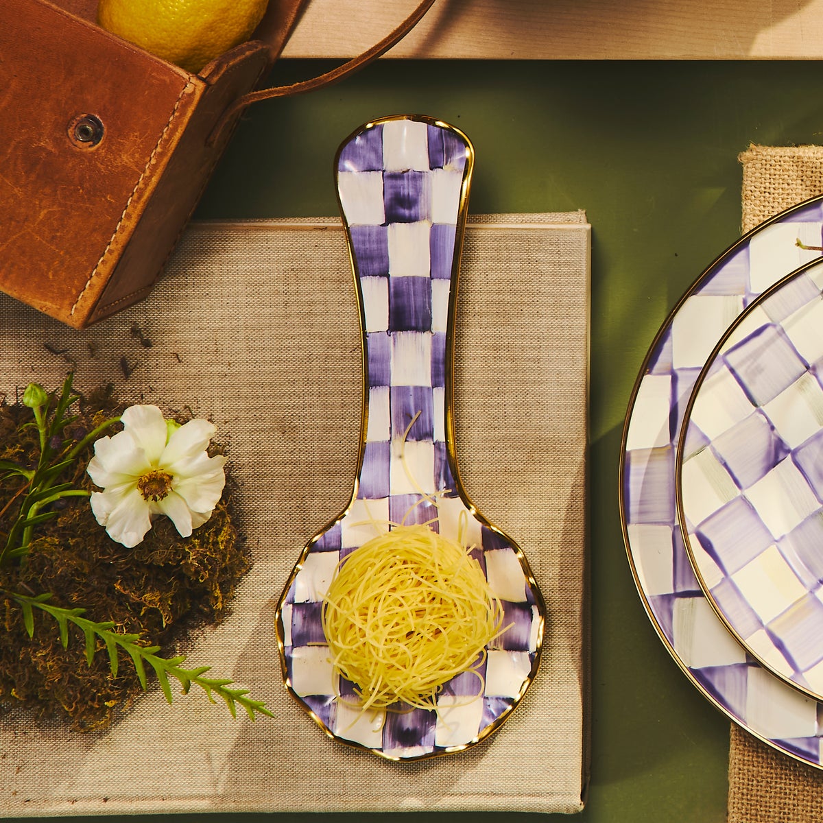 Violet Check Ceramic Spoon Rest - Image 4