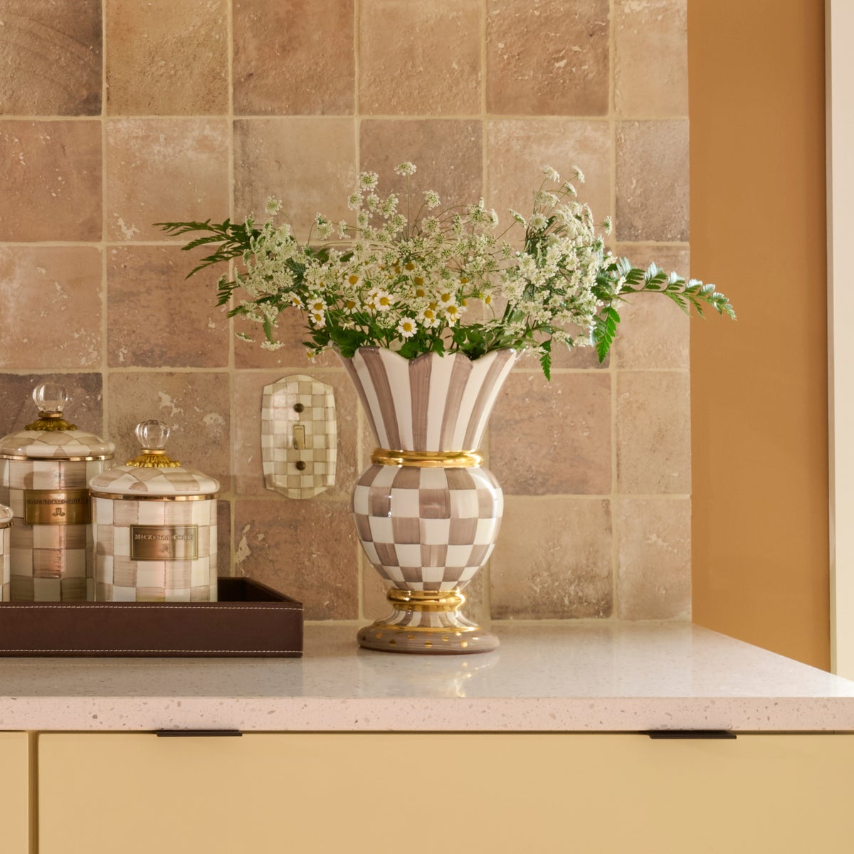Mocha Check Ceramic Great Vase - Image 6