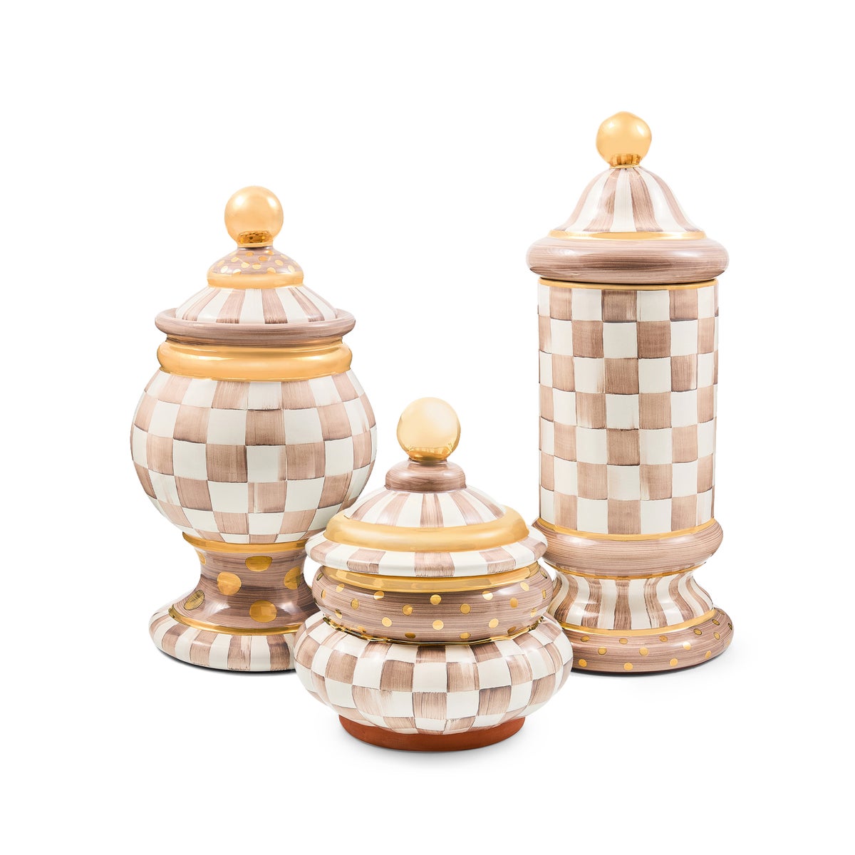 Mocha Check Ceramic Column Canister - Image 3