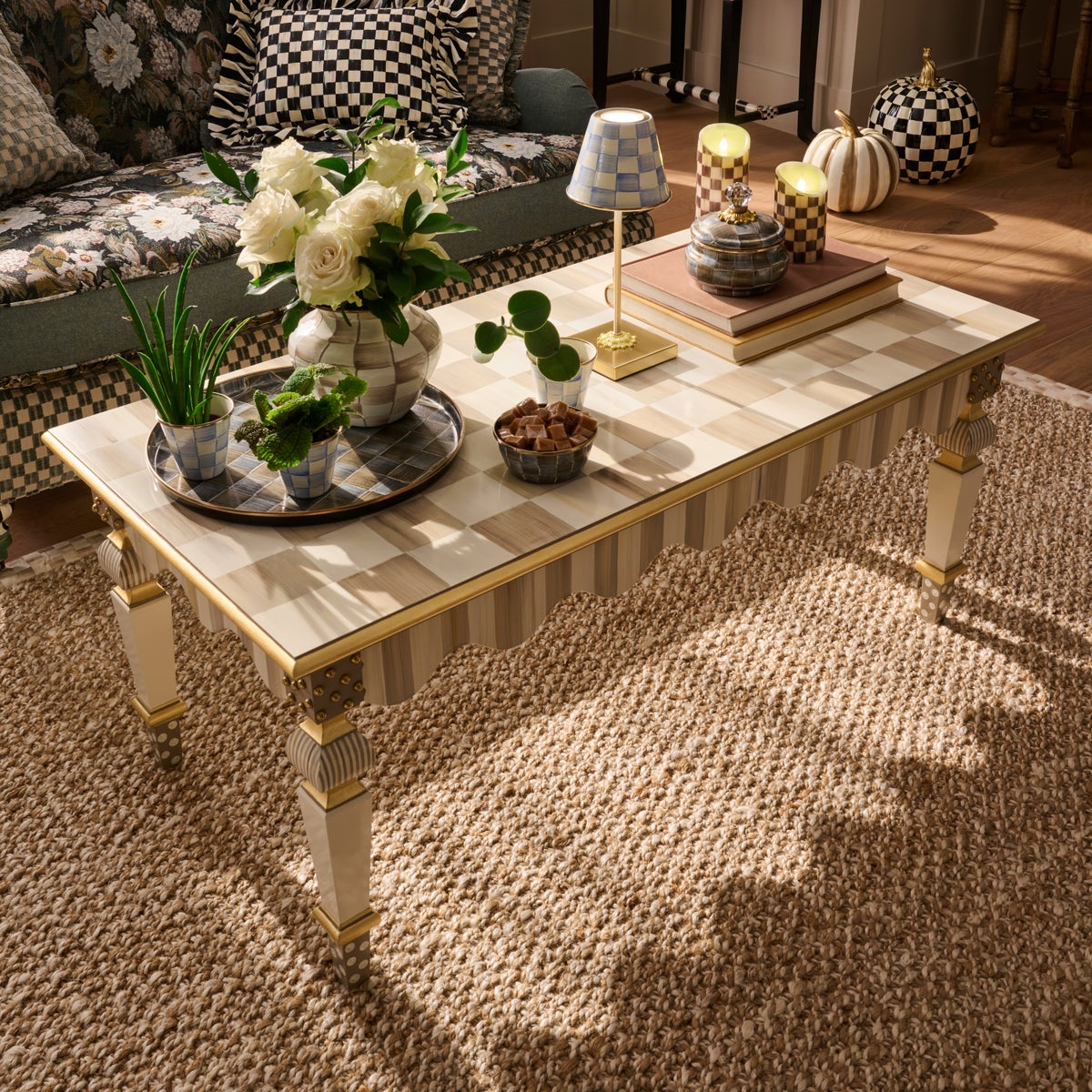 Mocha Check & Stripe Coffee Table - Image 2