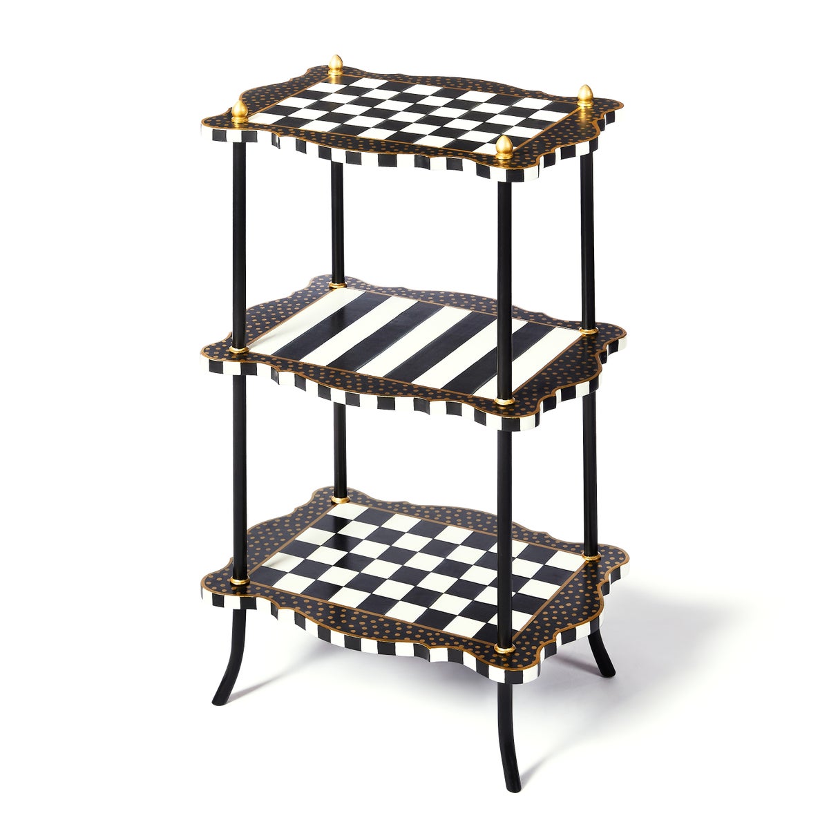 Black & White Check and Stripe 3 Tier Table - Image 3