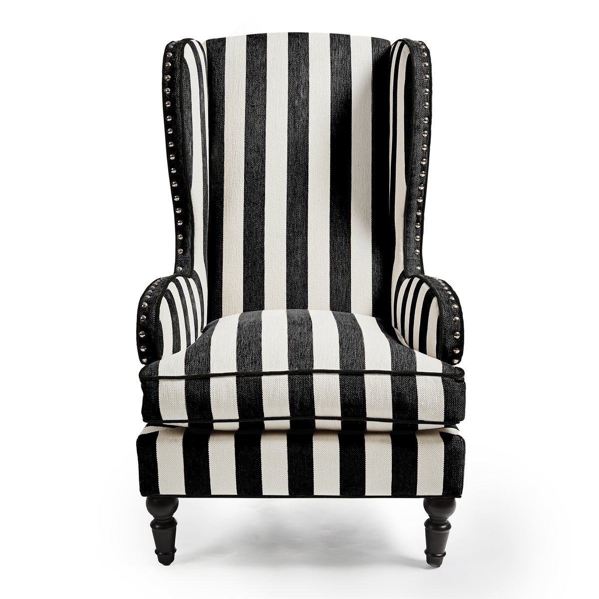 Marquee Black Stripe Chenille Wing Chair