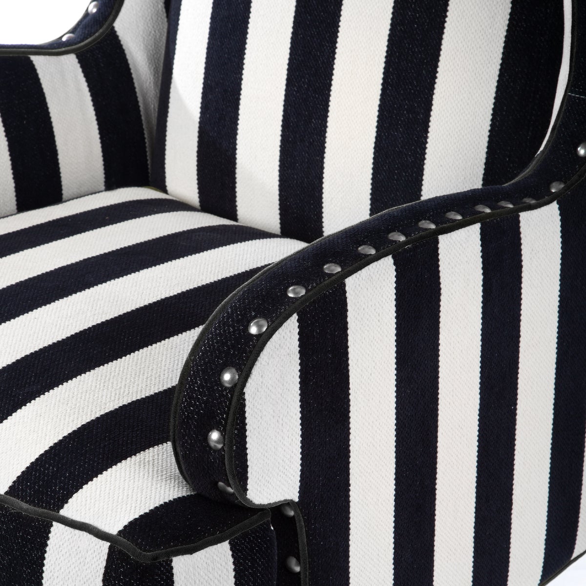 Marquee Black Stripe Chenille Wing Chair - Image 3