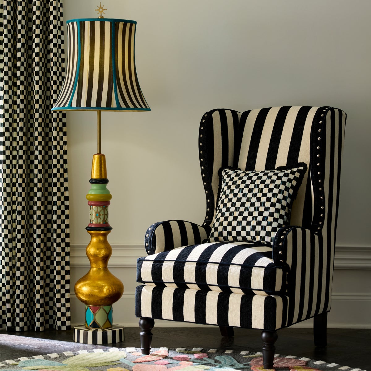 Marquee Black Stripe Chenille Wing Chair - Image 5