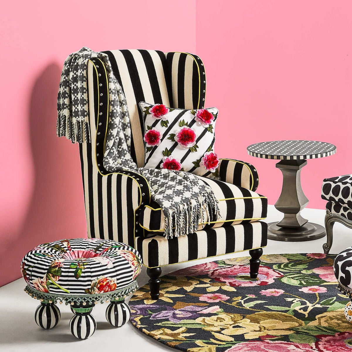 Marquee Black Stripe Chenille Wing Chair - Image 6