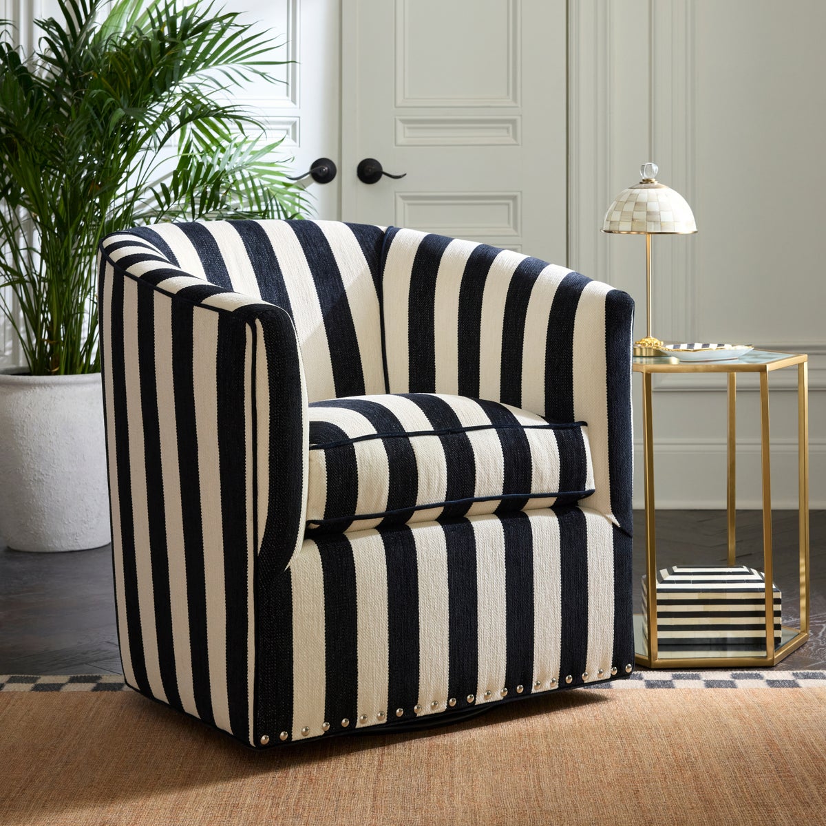 Marquee Black Stripe Chenille Swivel Chair - Image 7