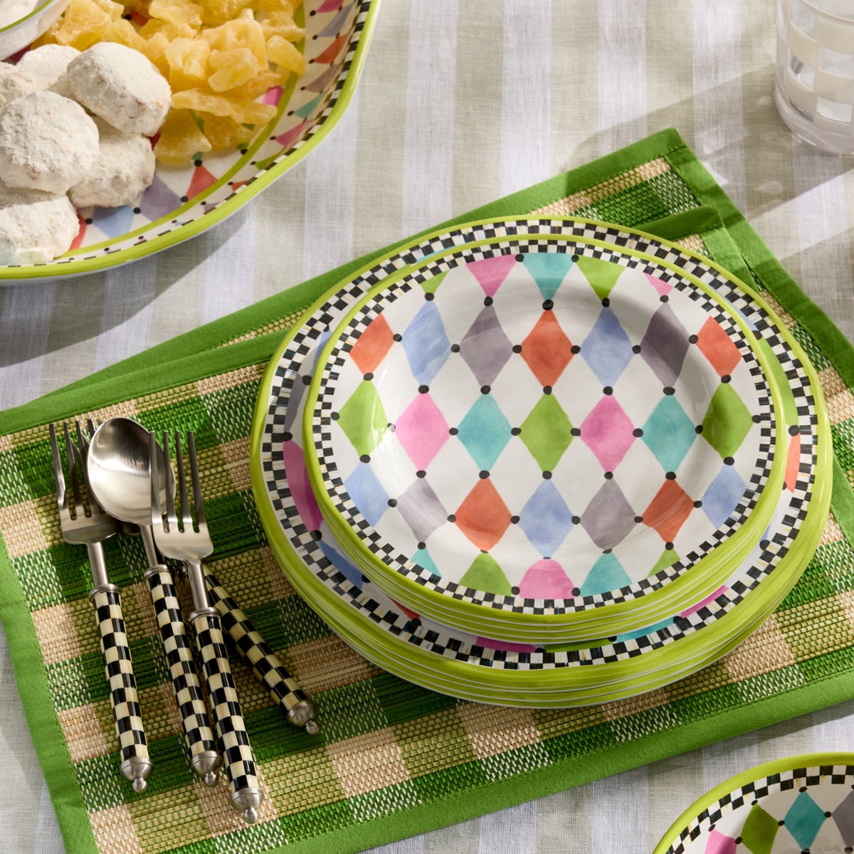 Green Woven Check Straw Placemats, Set of 4 - Image 3