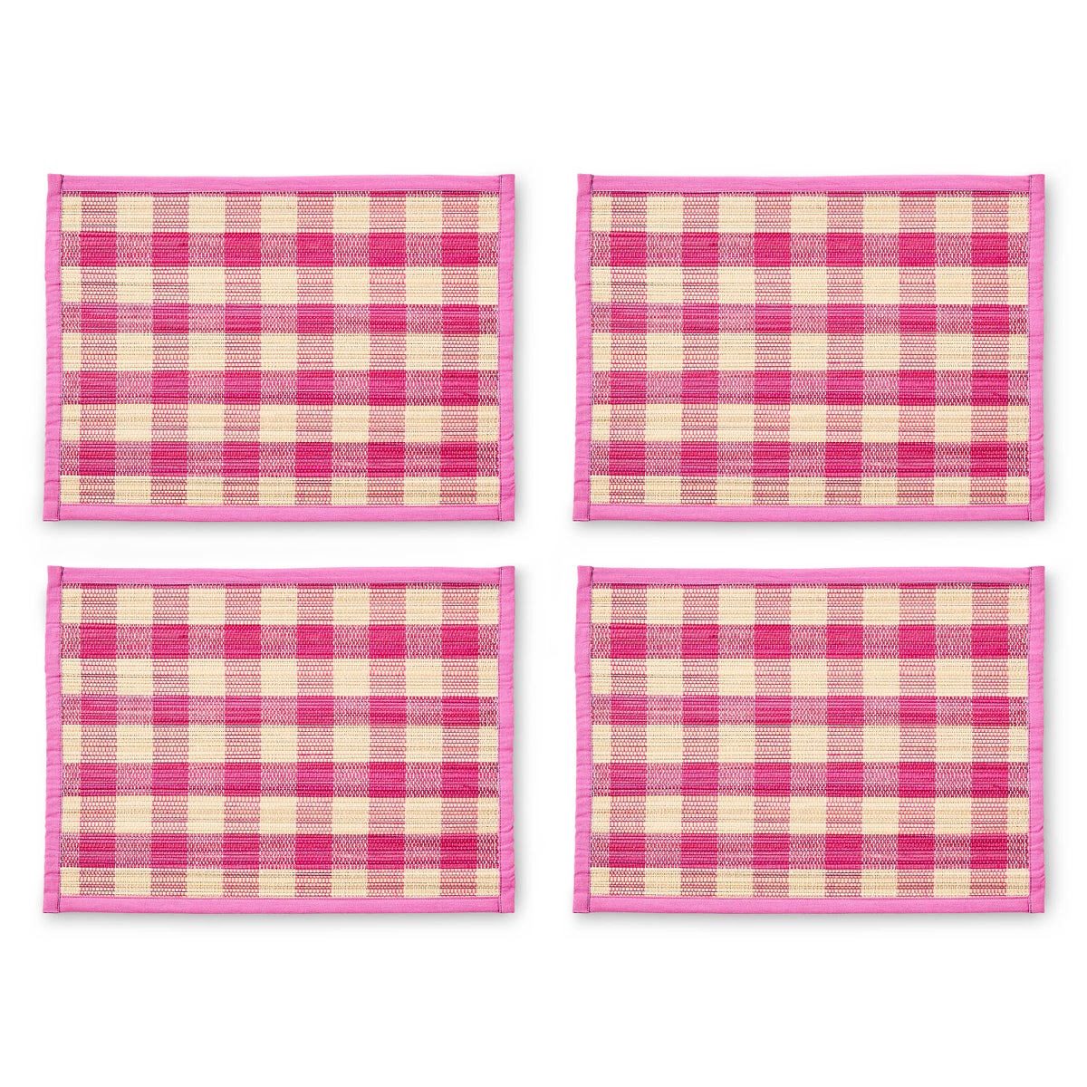 Pink Woven Check Straw Placemats, Set of 4