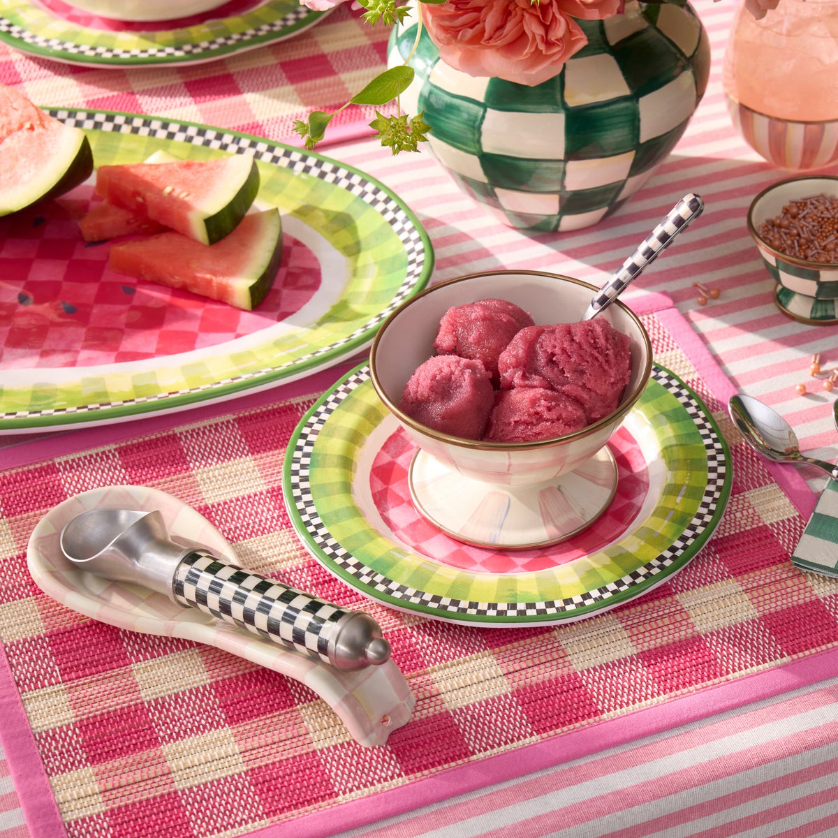 Pink Woven Check Straw Placemats, Set of 4 - Image 4