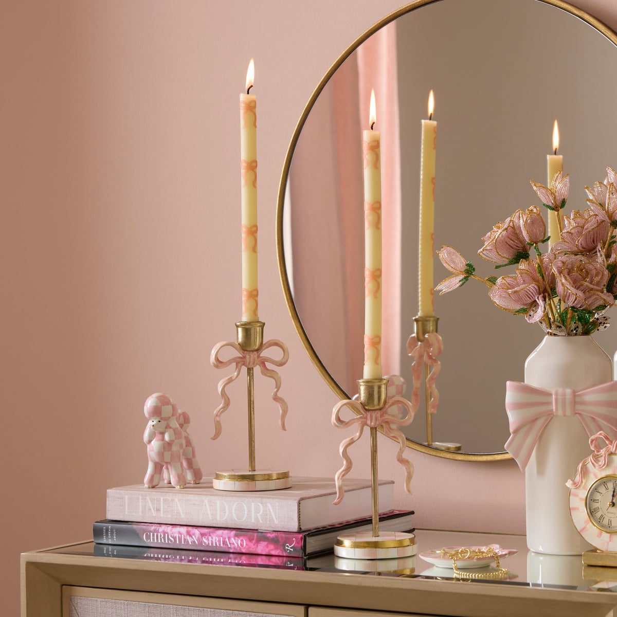 Pink Bow Dinner Candles, Set of 2 - Image 2