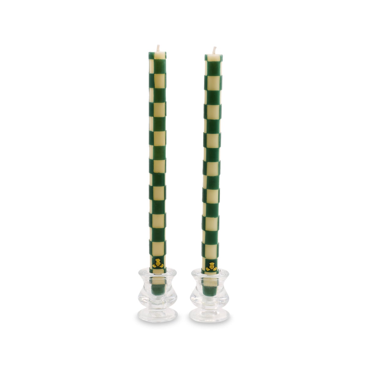 Emerald Check Dinner Candles, Set of 2