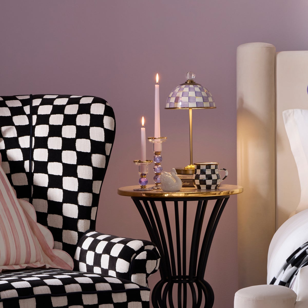 Violet Check Large Glass Candlestick - Image 4