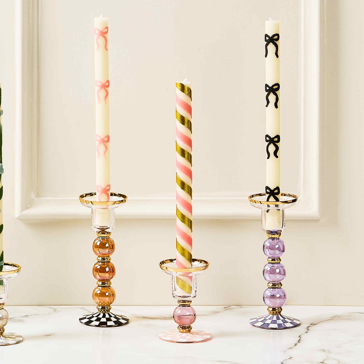 Violet Check Large Glass Candlestick - Image 5