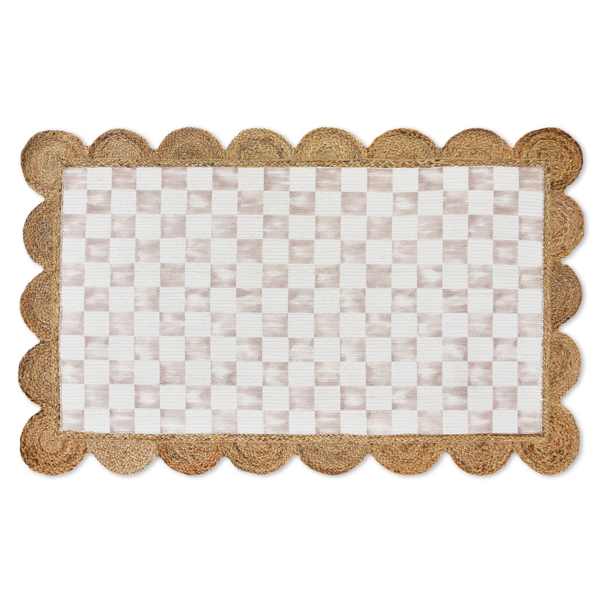 Flax Check with Jute Scallops 3' x 4'8.5" Rug