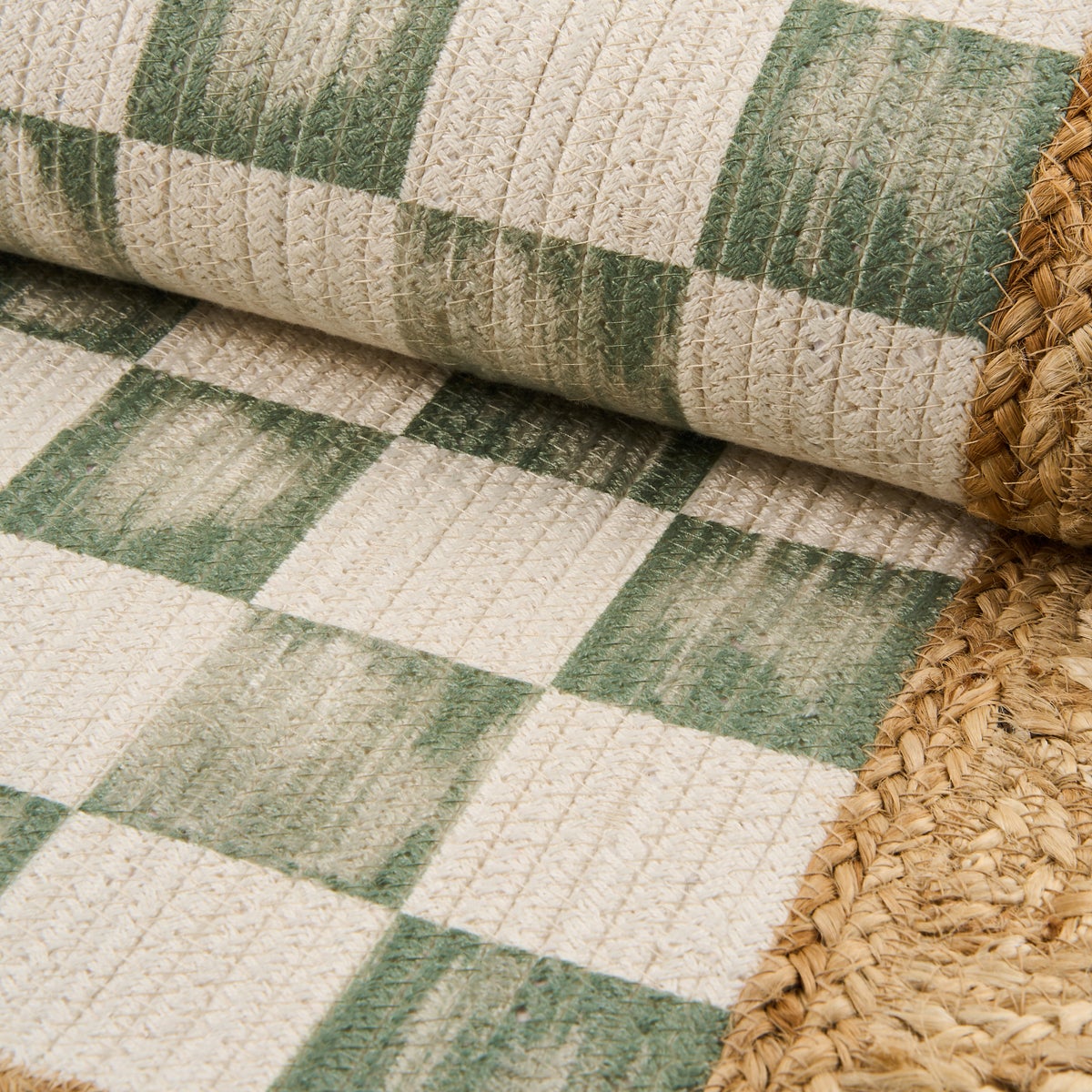 Green Check with Jute Scallops 2'6" x 7'11" Runner - Image 3
