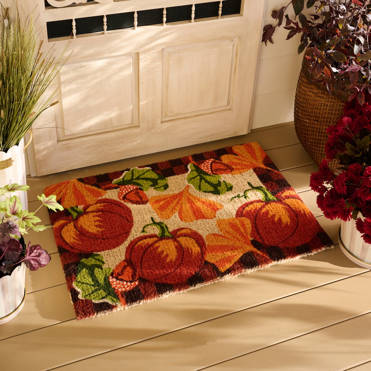 Checked Pumpkin Harvest Entrance Mat - Image 2