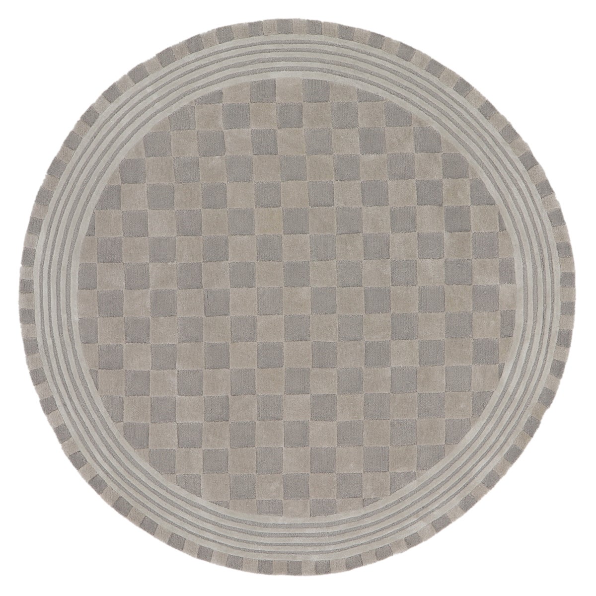 Light Grey Tonal Check 6' Round Rug