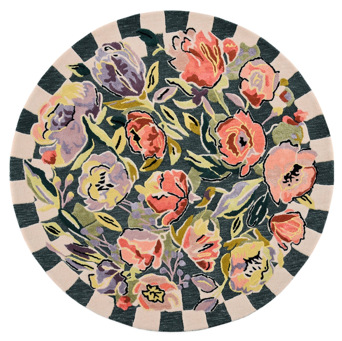 Ranunculus and Checks 6' Round Rug