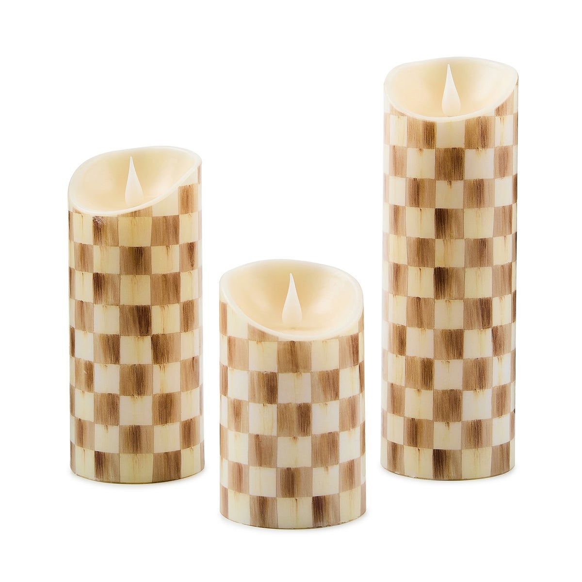 Mocha Check Flameless 9" Pillar Candle - Image 3