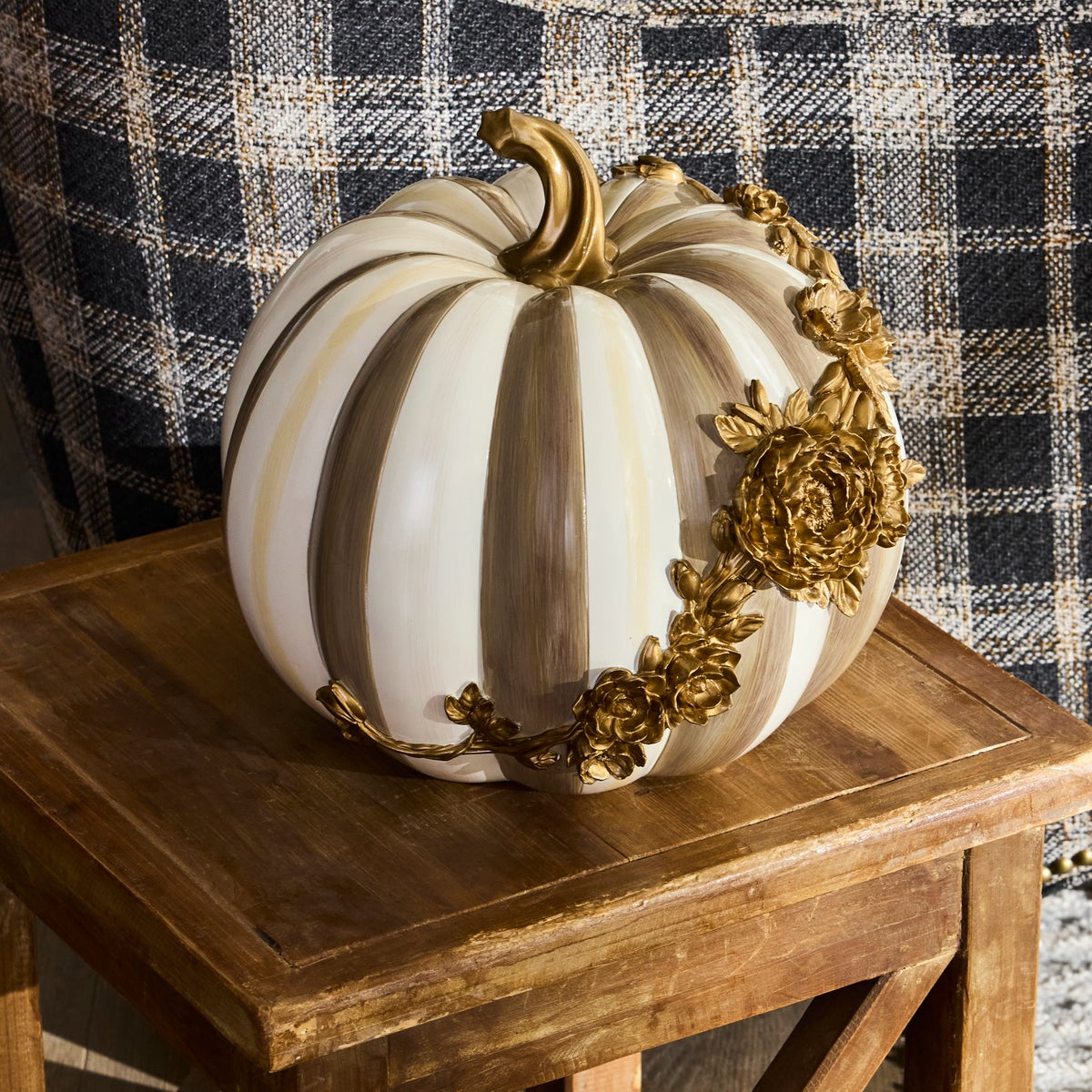 Mocha Stripe Floral Garland Pumpkin - Image 2
