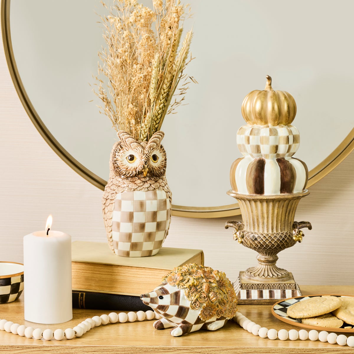 Mocha Check Ceramic Owl Vase - Image 2