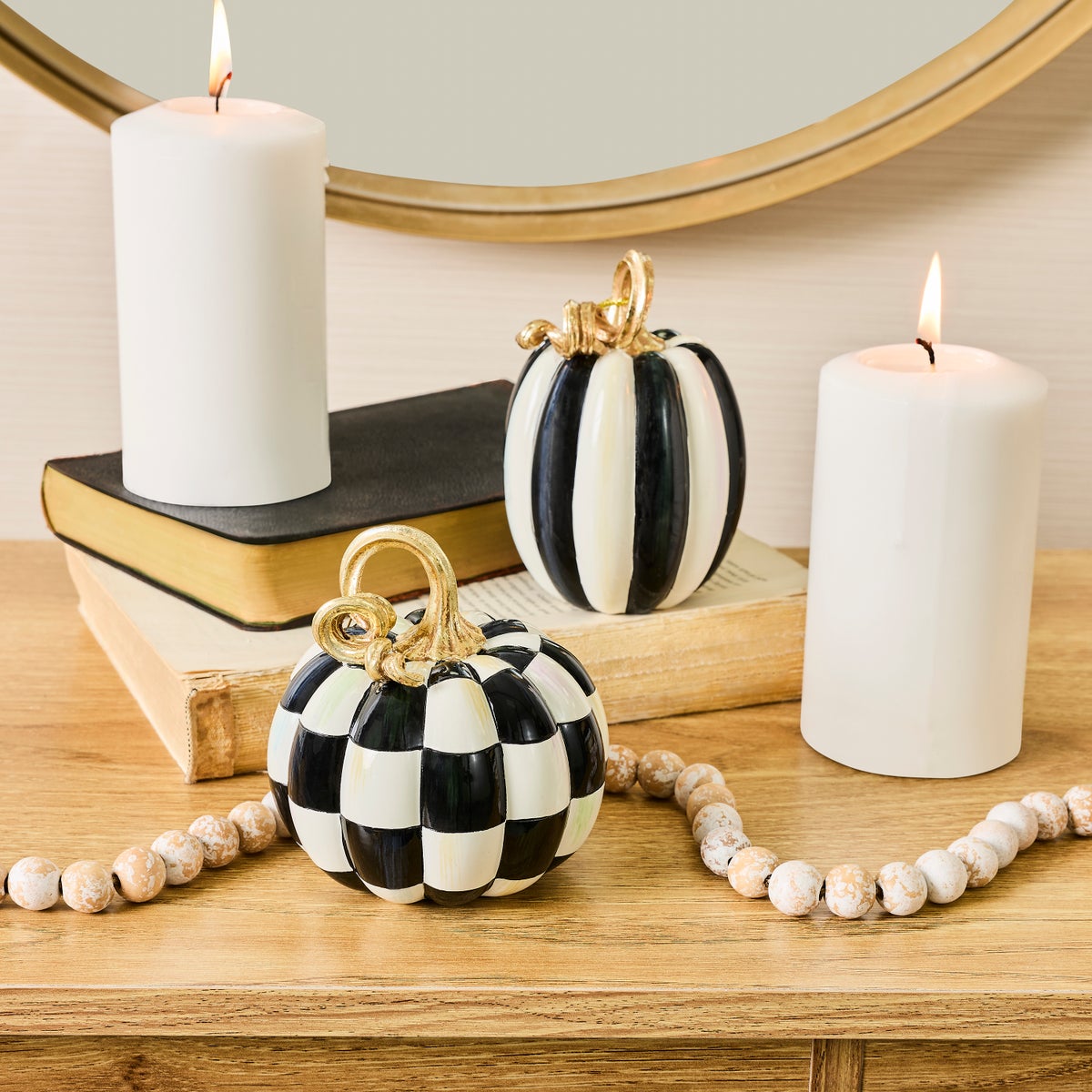 Courtly Check and Stripe Petite Pumpkins, Set of 2 - Image 2