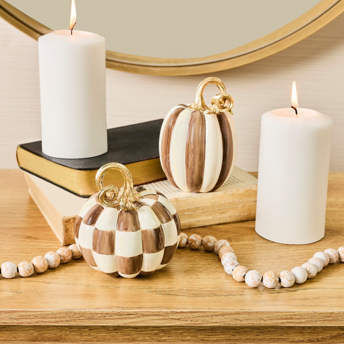 Chocolate Check and Stripe Petite Pumpkins, Set of 2 - Image 2