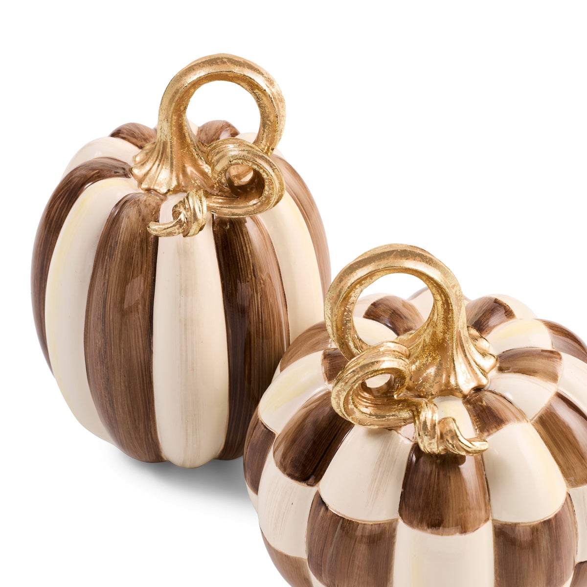 Chocolate Check and Stripe Petite Pumpkins, Set of 2 - Image 3