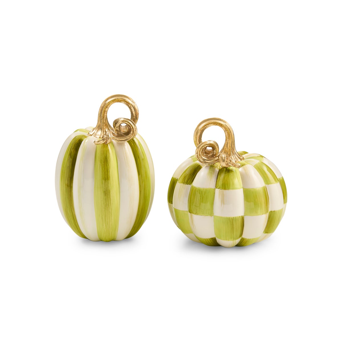 Moss Check and Stripe Petite Pumpkins, Set of 2