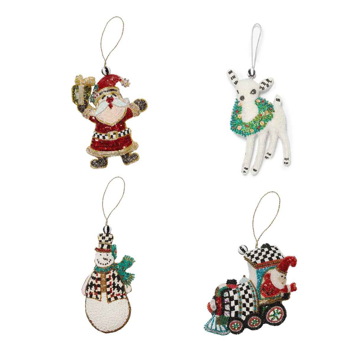 Holiday Beaded Ornaments, Set of 4