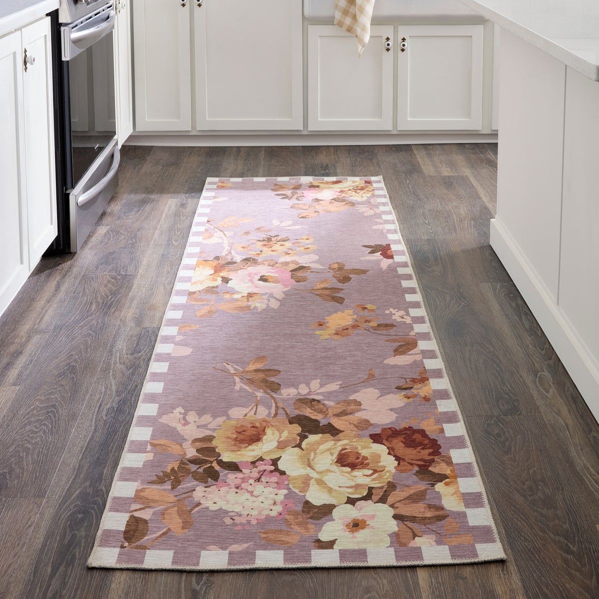 Taupe Wild Rose 2'6" x 8' Washable Runner - Image 2