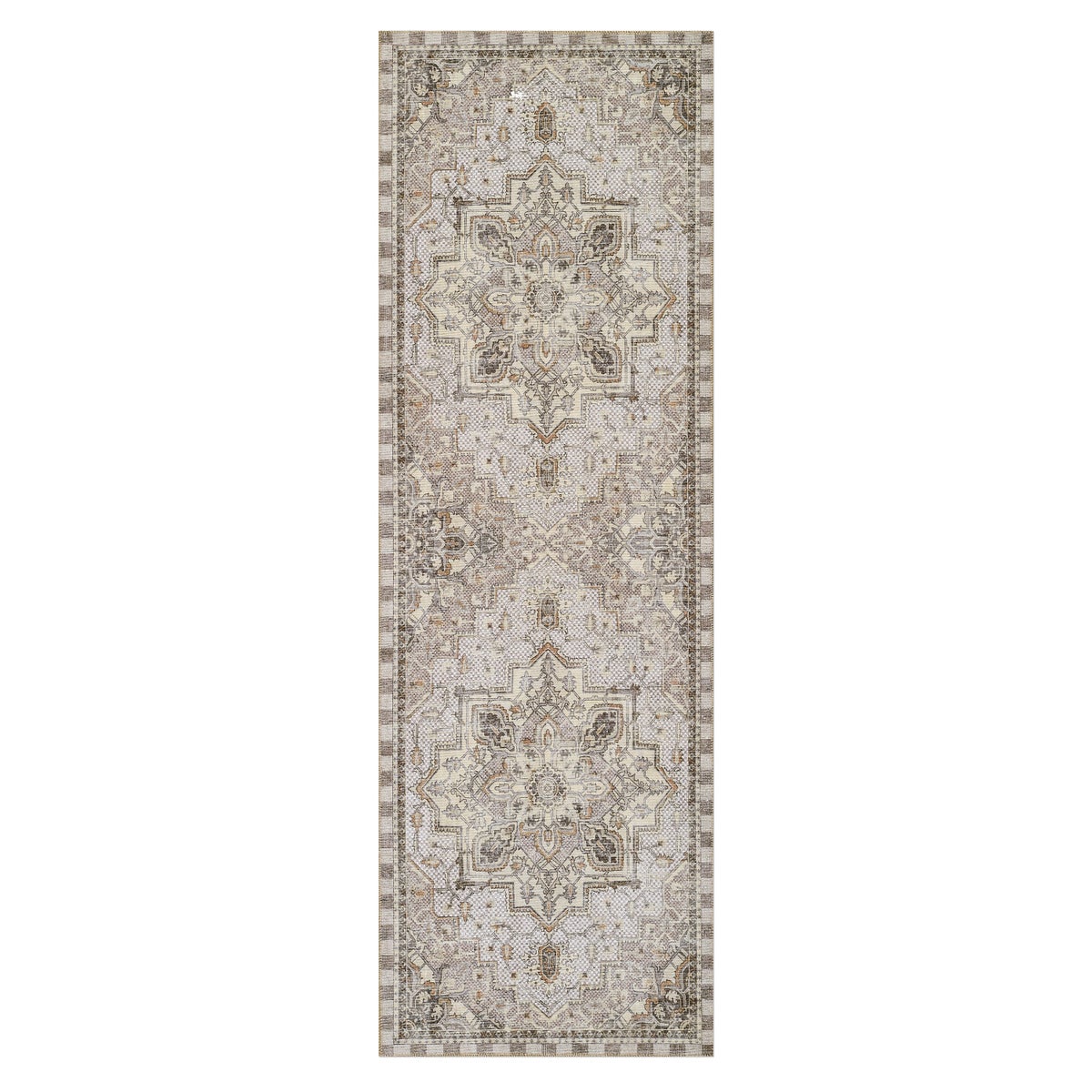 Heriz Checked Mocha 2'6" x 8' Washable Runner