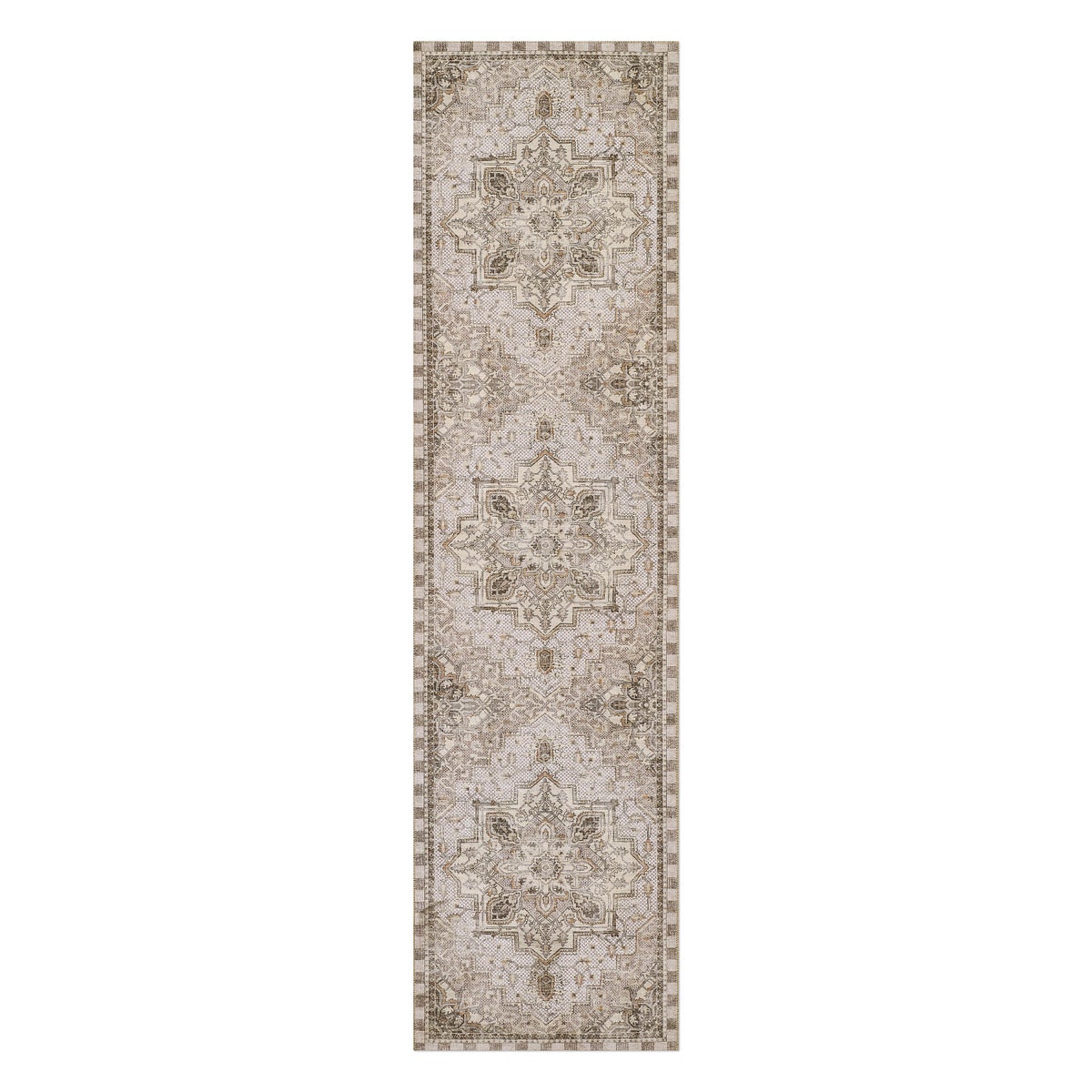 Heriz Checked Mocha 2'6" x 10' Washable Runner
