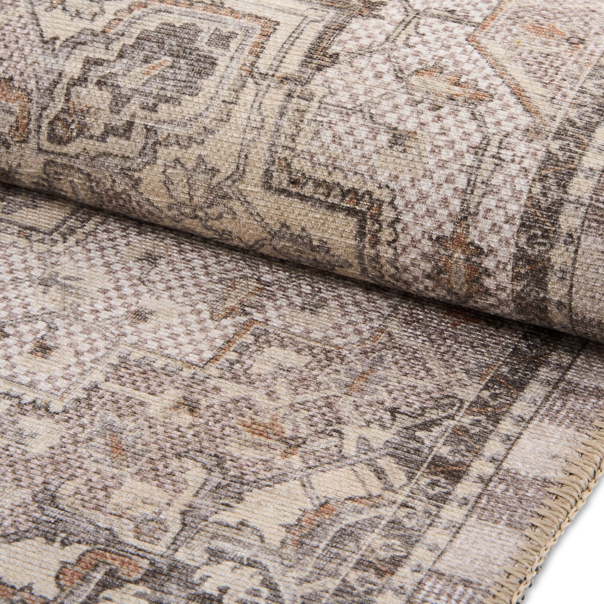 Heriz Checked Mocha 2'6" x 10' Washable Runner - Image 3
