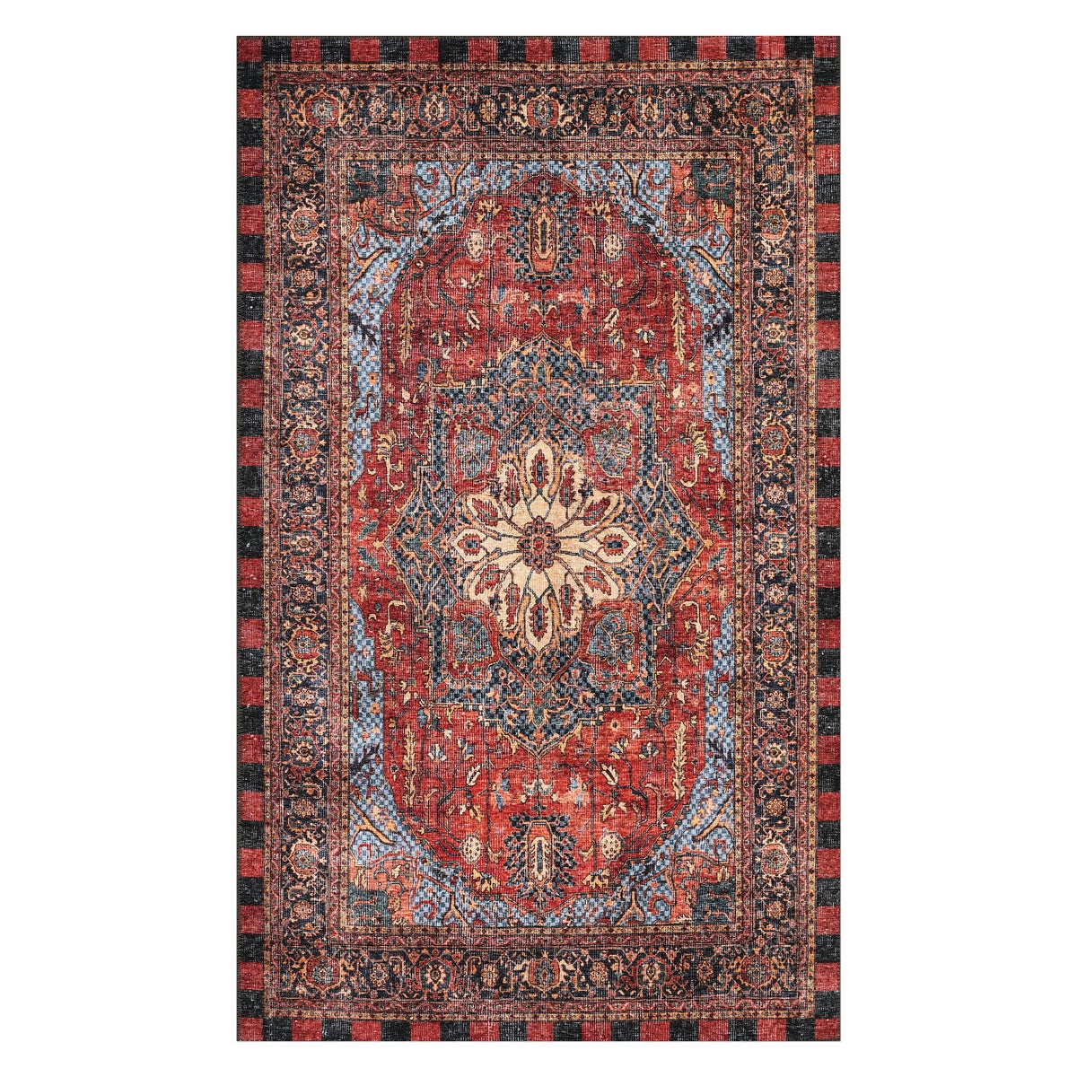 Heriz Checked Red 2'x 3' Washable Rug