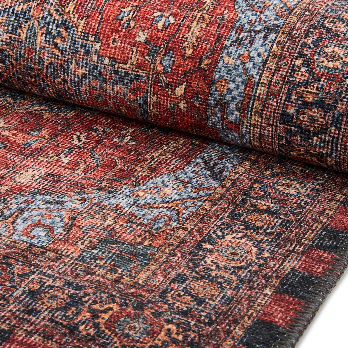 Heriz Checked Red 3' x 5' Washable Rug - Image 3