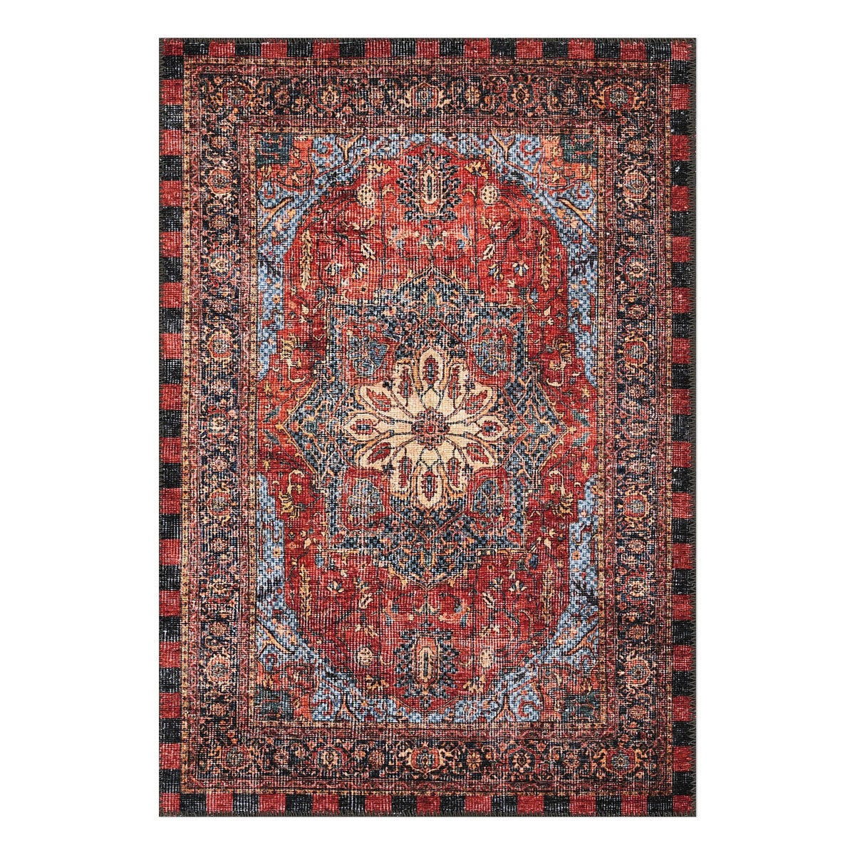 Heriz Checked Red 5' x 7'6" Washable Rug