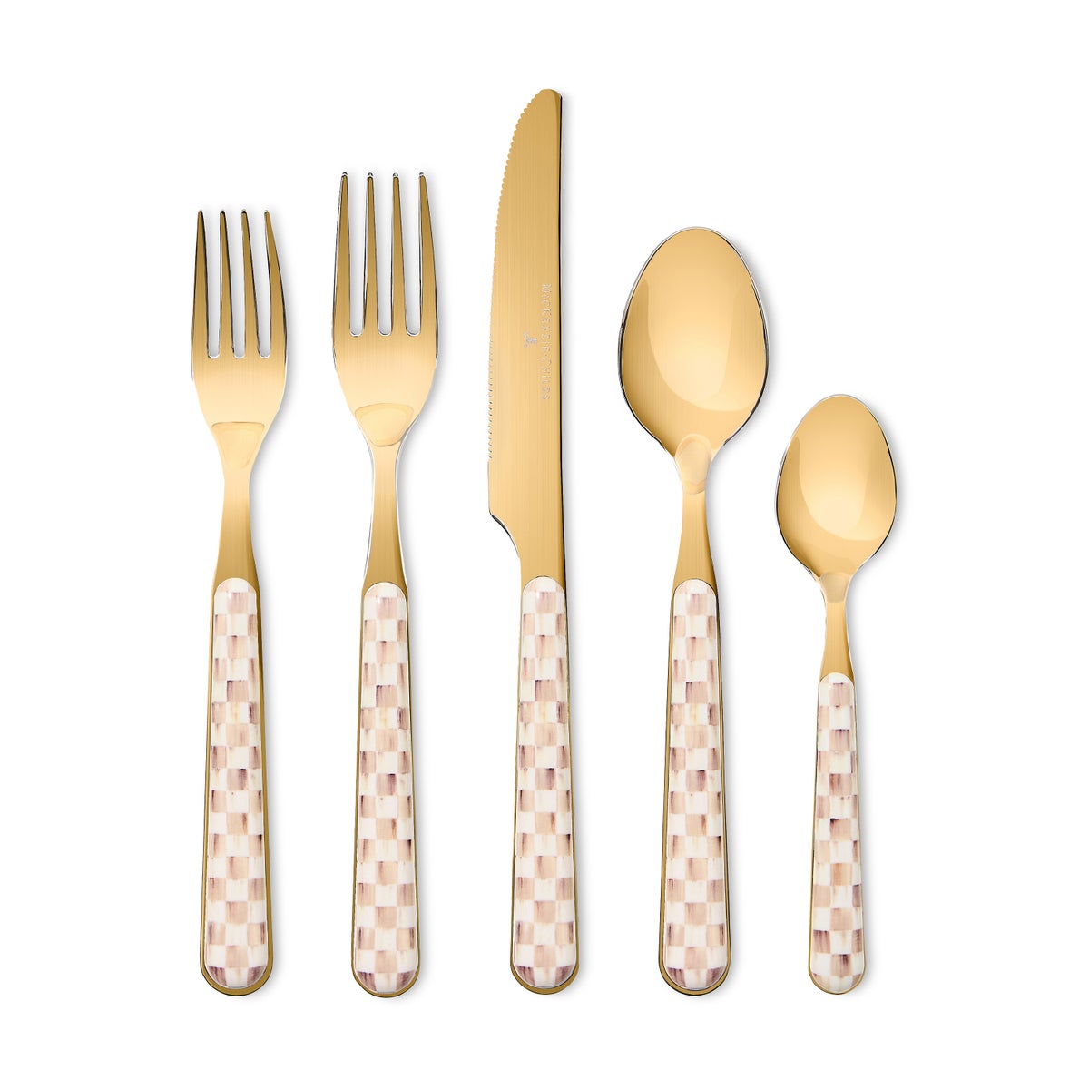 Mocha Check Bistro Flatware 5 Piece Place Setting