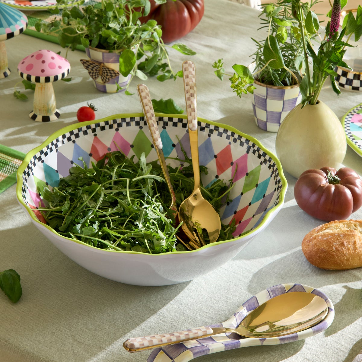 Mocha Check Bistro Salad Serving Set - Image 2