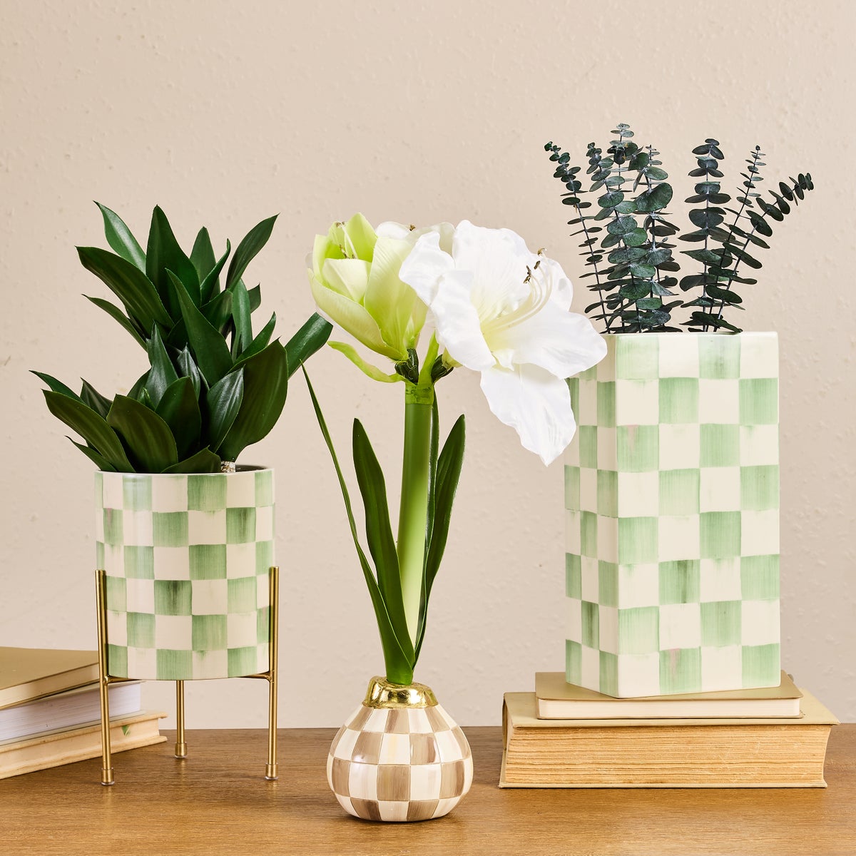 Sage Check Pillar Vase - Image 2