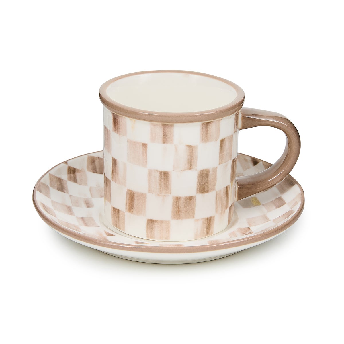 Mocha Check Espresso Cup & Saucer, Set of 2 - Image 3