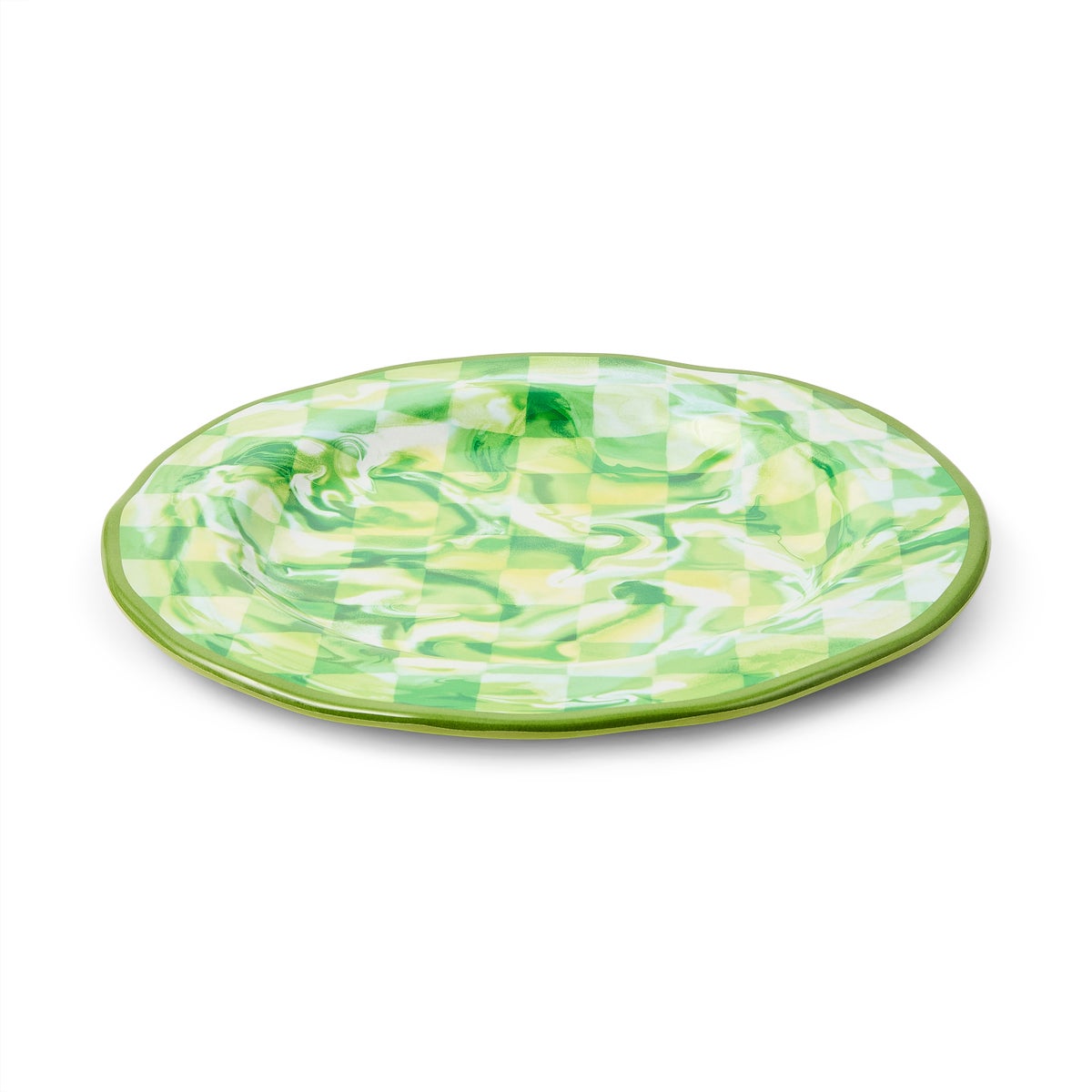 Green Marble Check Melamine Dinner Plates, Set of 4 - Image 3
