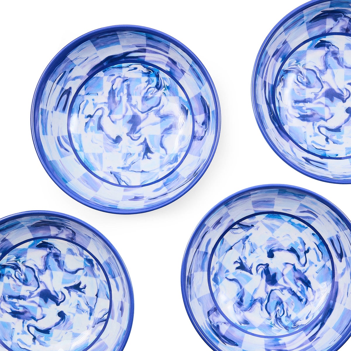 Blue Marble Check Melamine Small Bowls, Set of 4 - Image 3
