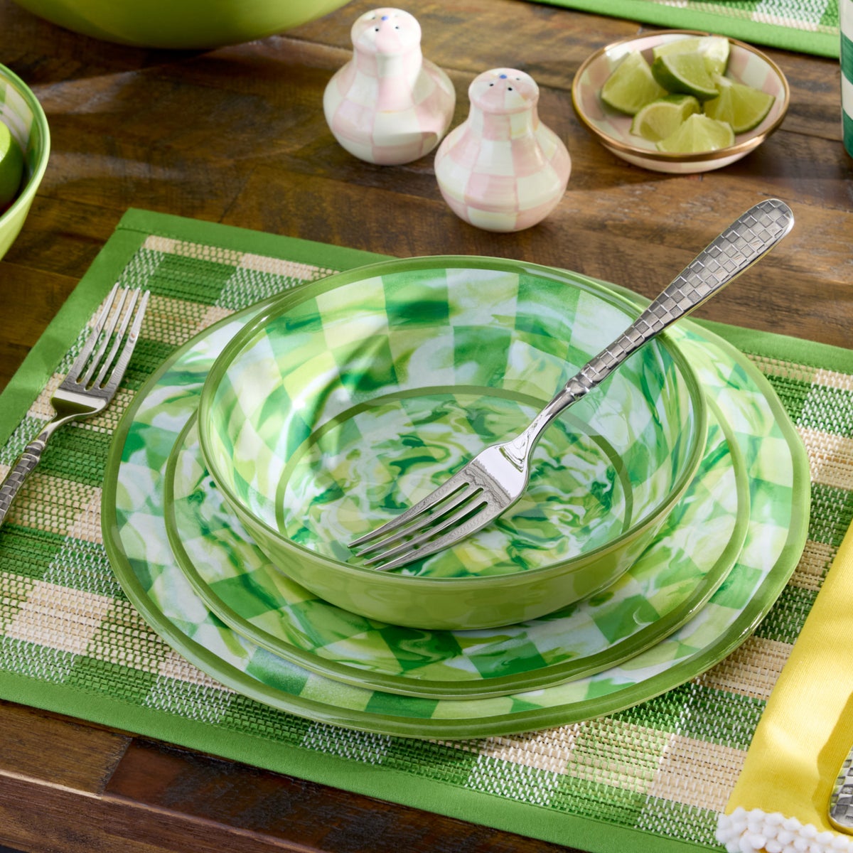 Green Marble Check Melamine Small Bowls, Set of 4 - Image 2