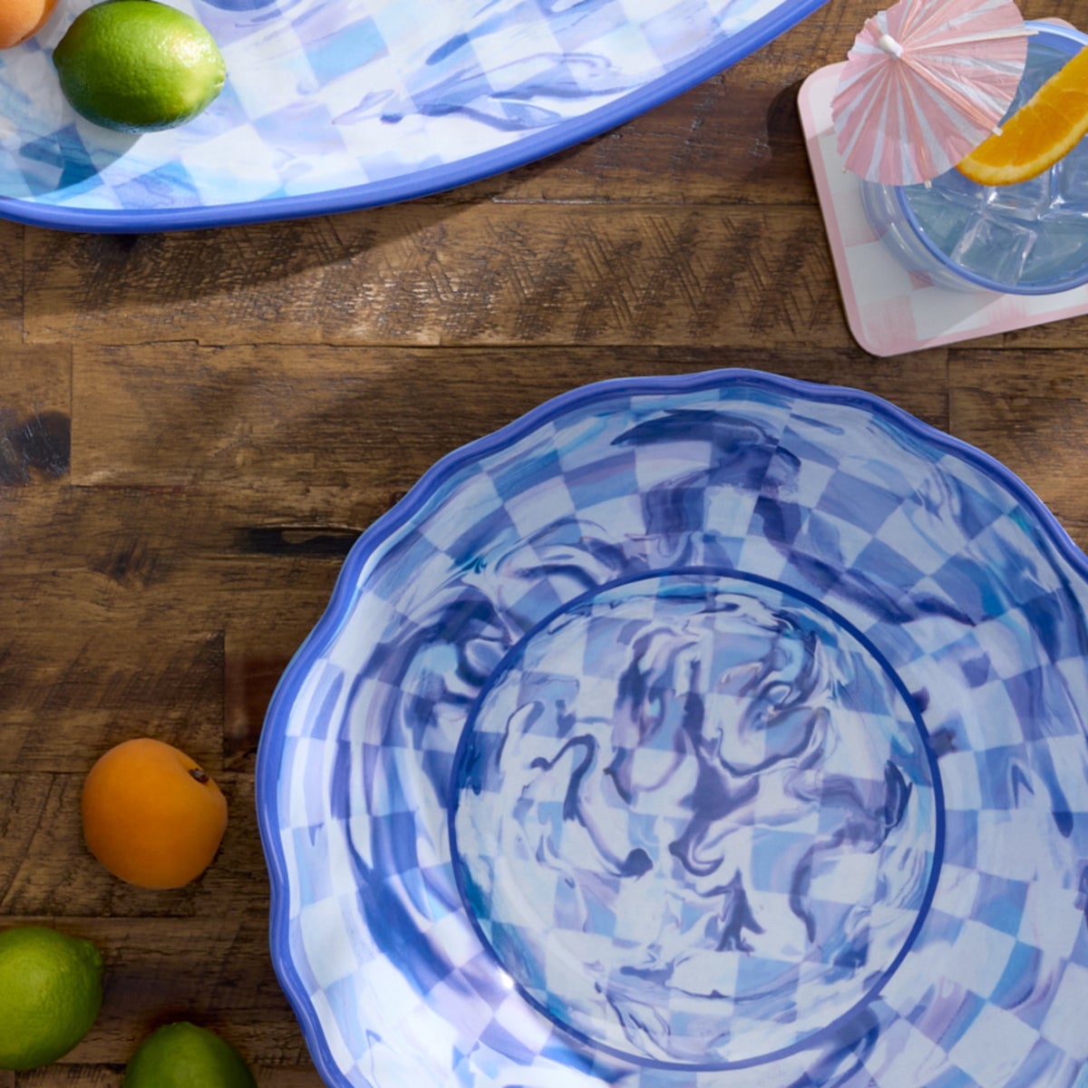 Blue Marble Check Melamine Serving Bowl - Image 2