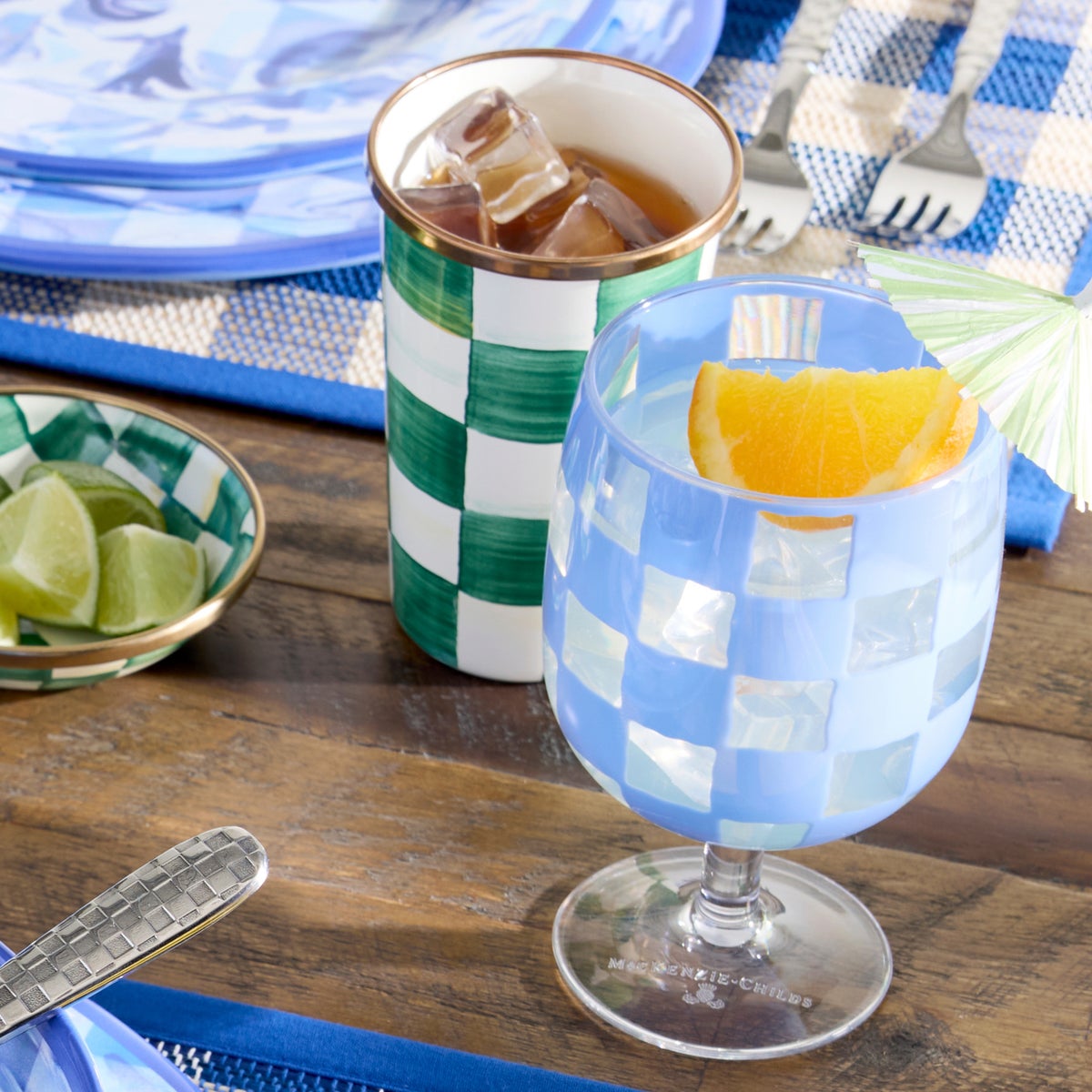 Blue Check Acrylic Water Goblets, Set of 4 - Image 2