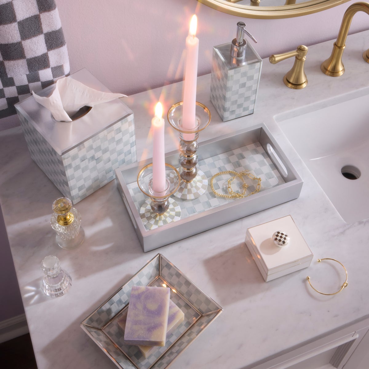 Sterling Check Glass Vanity Tray - Image 2